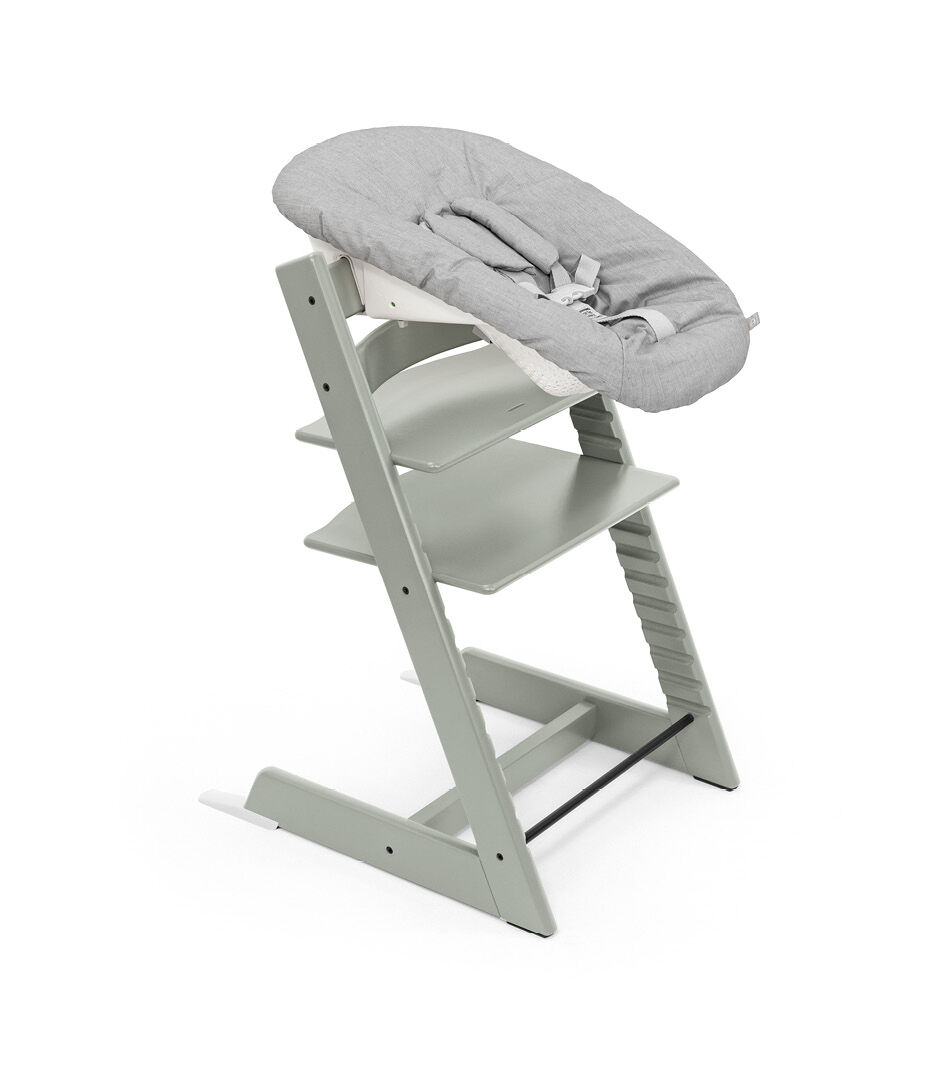 Tripp Trapp® chair Glacier Green and Newborn Set with Grey Textile Set.
